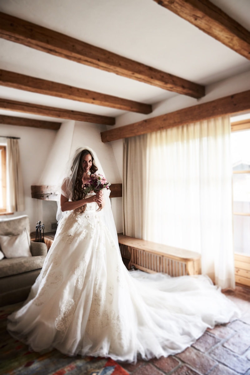 Gorgeous bride Linda in Elie Saab Couture wedding gown taken in private house in Kitzbhel by Gabriele Fani photography