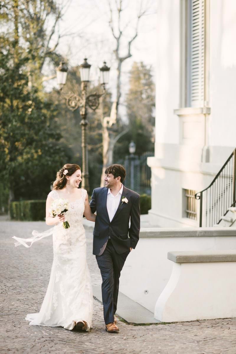 Beautiful wedding portrait of bride and groom during photo tour at Grand Hotel Villa Cora