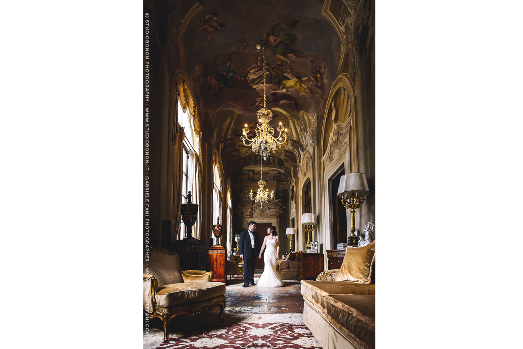 Gorgeous bride and groom portrait at Hotel Four Seasons Florence in Royal Suite