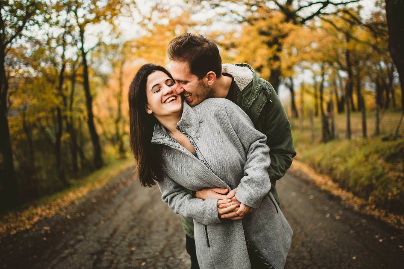 Lovely couple emotional portrait into Tuscany countryside in Mugello near Florence