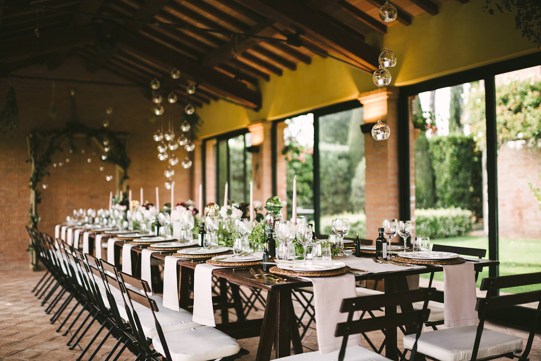 Elegant intimate and beautiful wedding dinner decor at historic venue of Villa l’Antica Posta