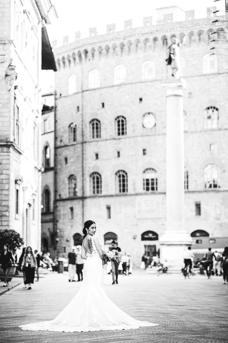 Gorgeous bridal portrait in Florence historic center destination wedding in Florence at Belmond San Michele