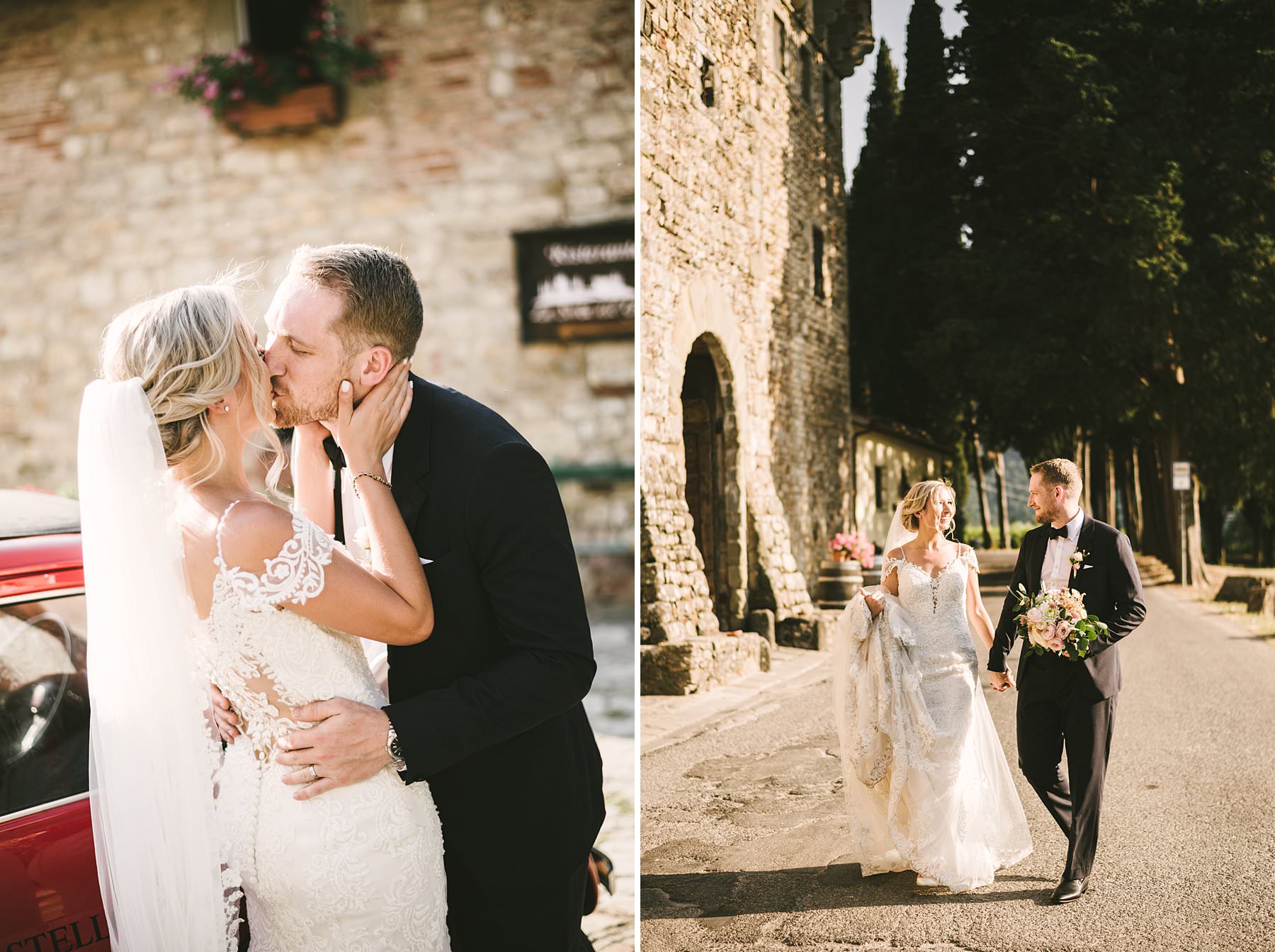 Andorra and Joseph’s romantic wedding. Lovely bride and groom portrait session during destination wedding in the countryside of Tuscany at Castello del Trebbio near Florence
