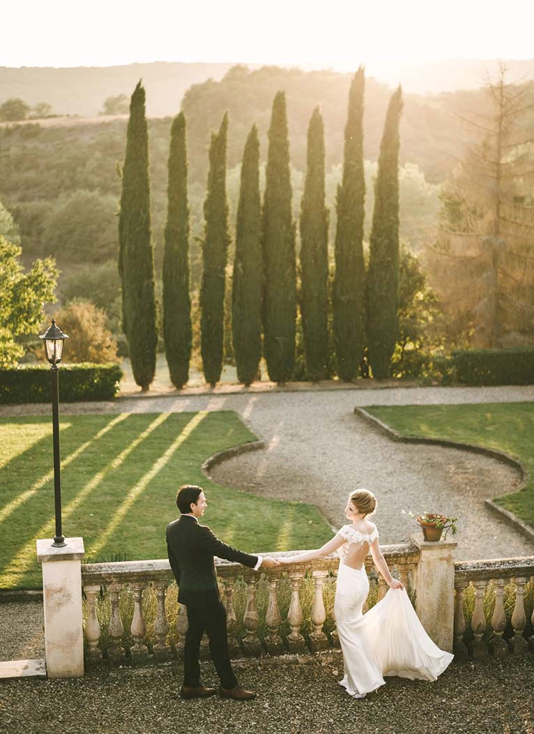 Gorgeous and dreamy elopement wedding portrait in Tuscany countryside Villa La Selva resort