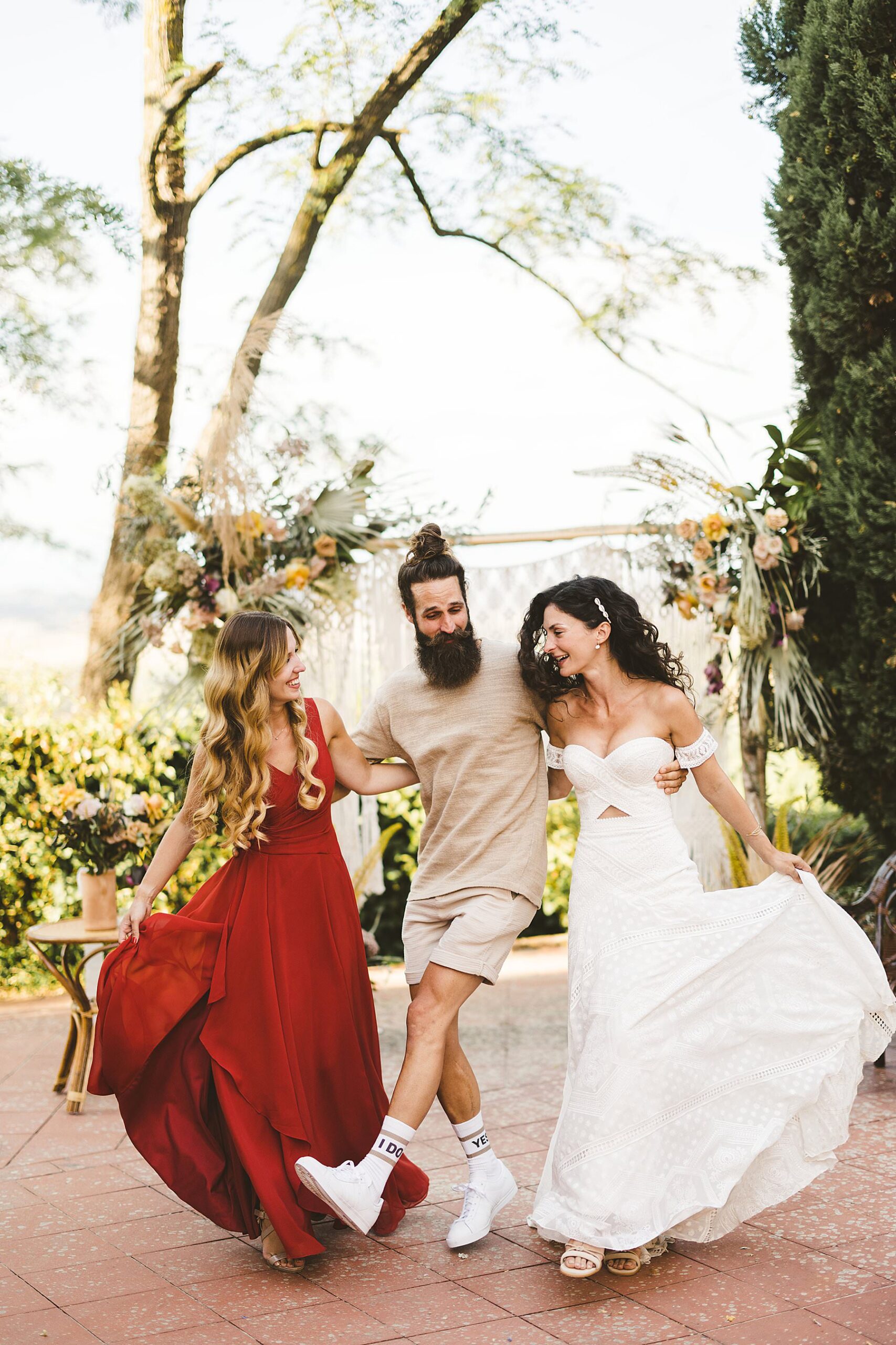 Love and joyful vibes during Italian boho chic intimate destination wedding in Tuscany at La Valle farmhouse near Montaione