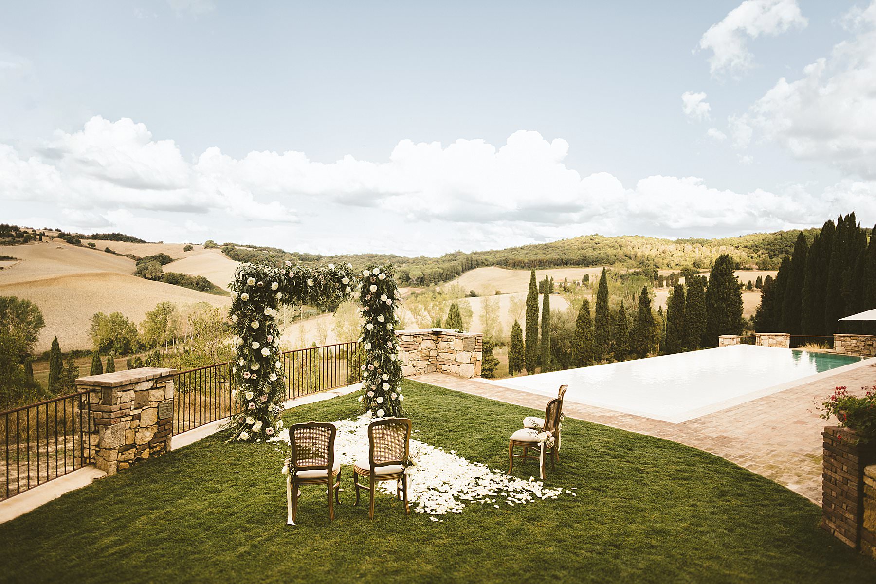 Exclusive elopement wedding setup in the heart of Tuscany at Borgo Pignano