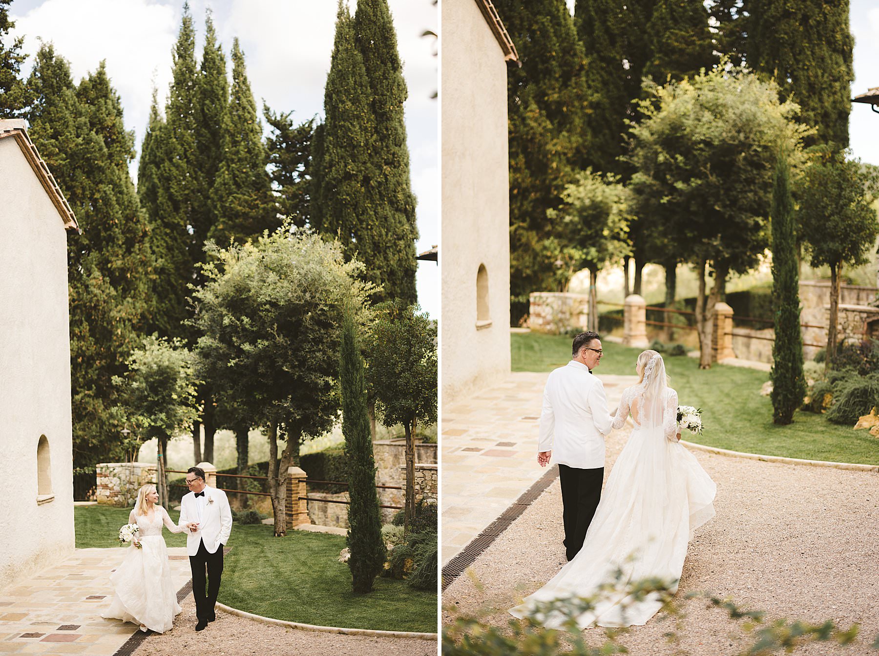 Elegant and spontaneous bride and groom elopement photos at Borgo Pignano private venue in the heart of Tuscany
