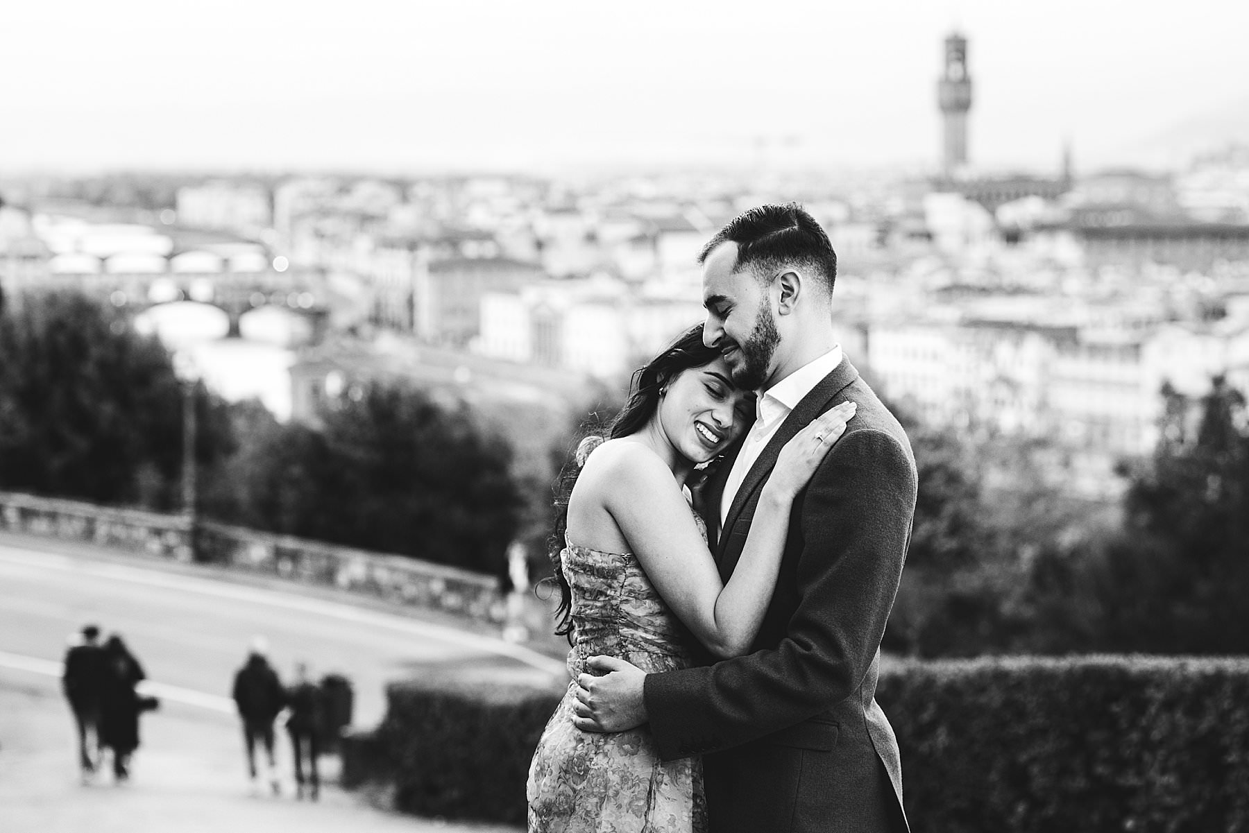 Romantic and emotional couple portrait engagement photo shoot in Florence, Italy