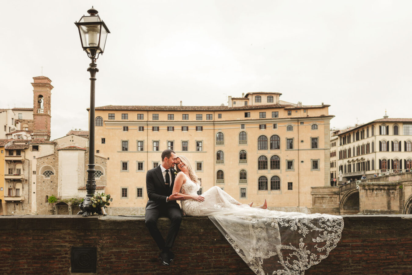 Elegant candid bride and groom elopement photo in the heart of Florence
