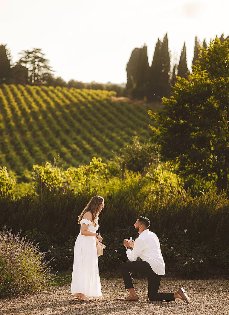 A joyful, secret wedding proposal in Chianti, Tuscany
