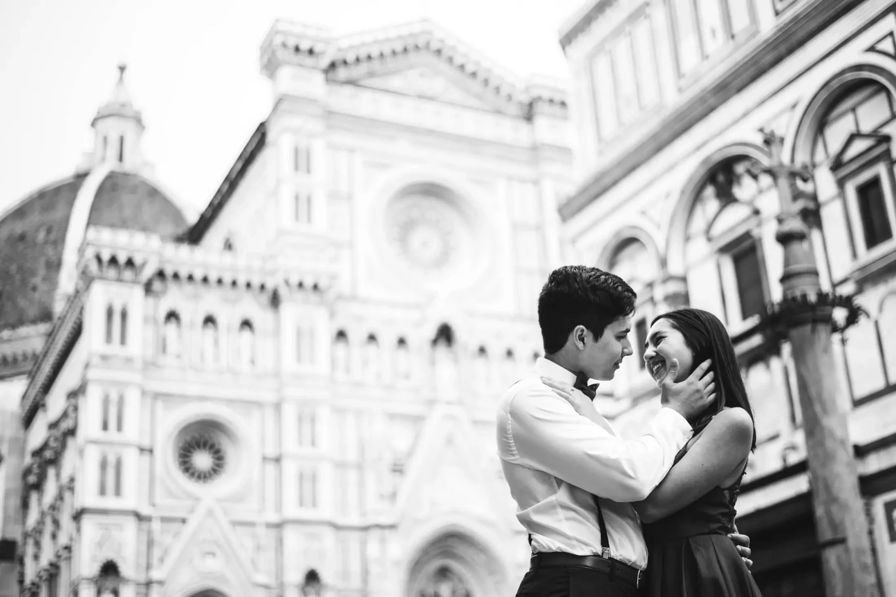 Romantic couple portrait vacation engagement photo session in Florence, Tuscany