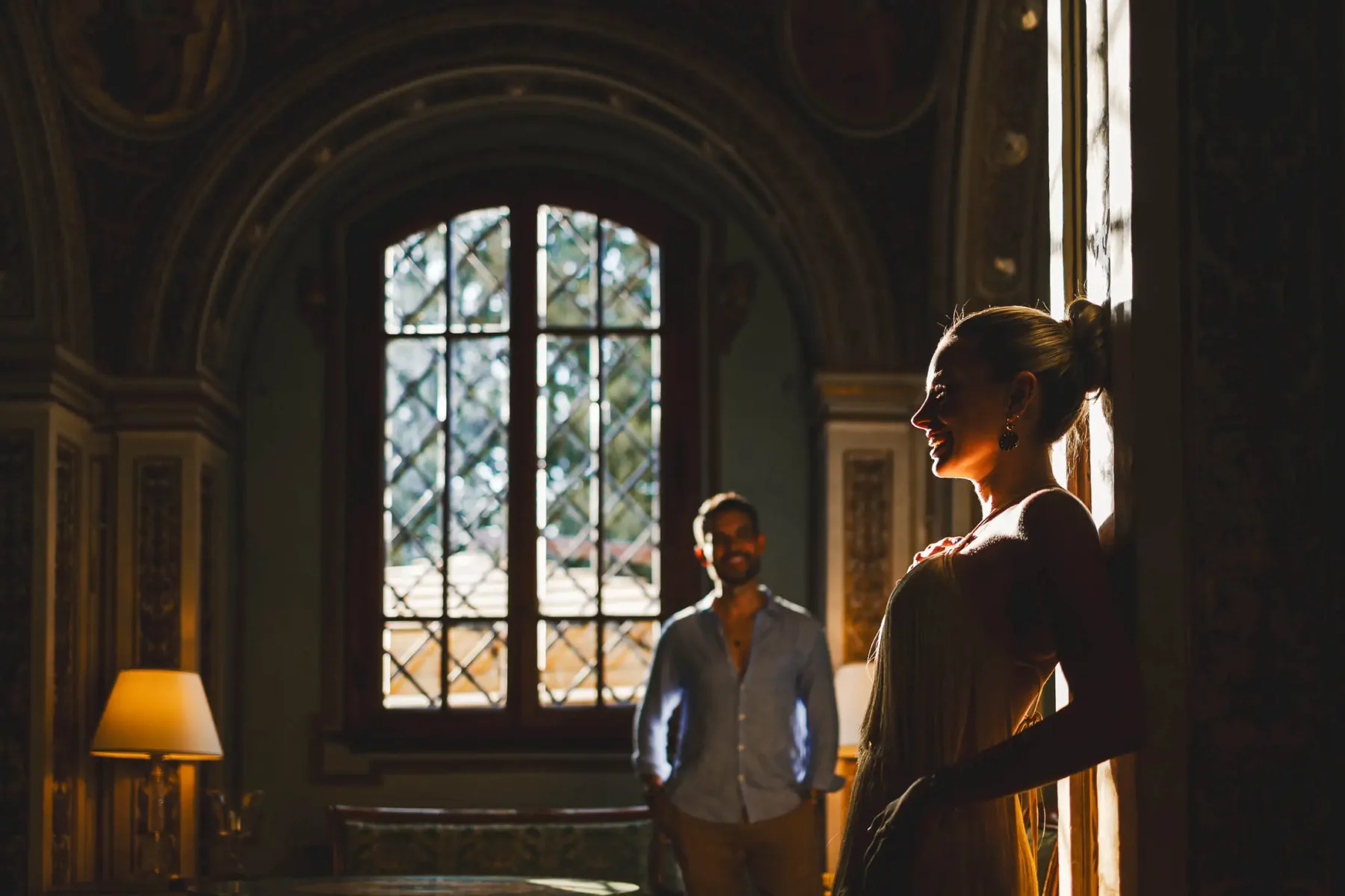 Elegant couple portrait at Hotel Four Seasons Florence during engagement photo session