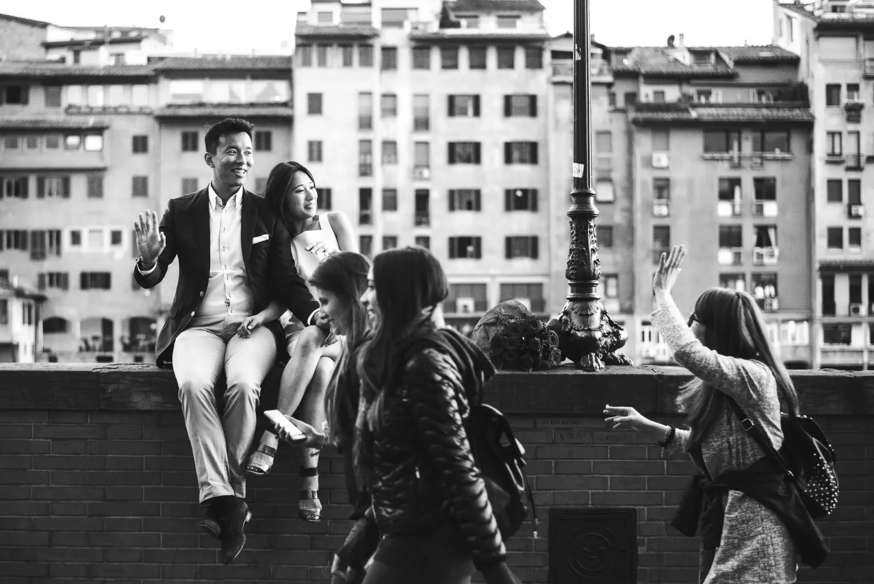 Couple candid photo during pre wedding surprise proposal photo shoot in Florence