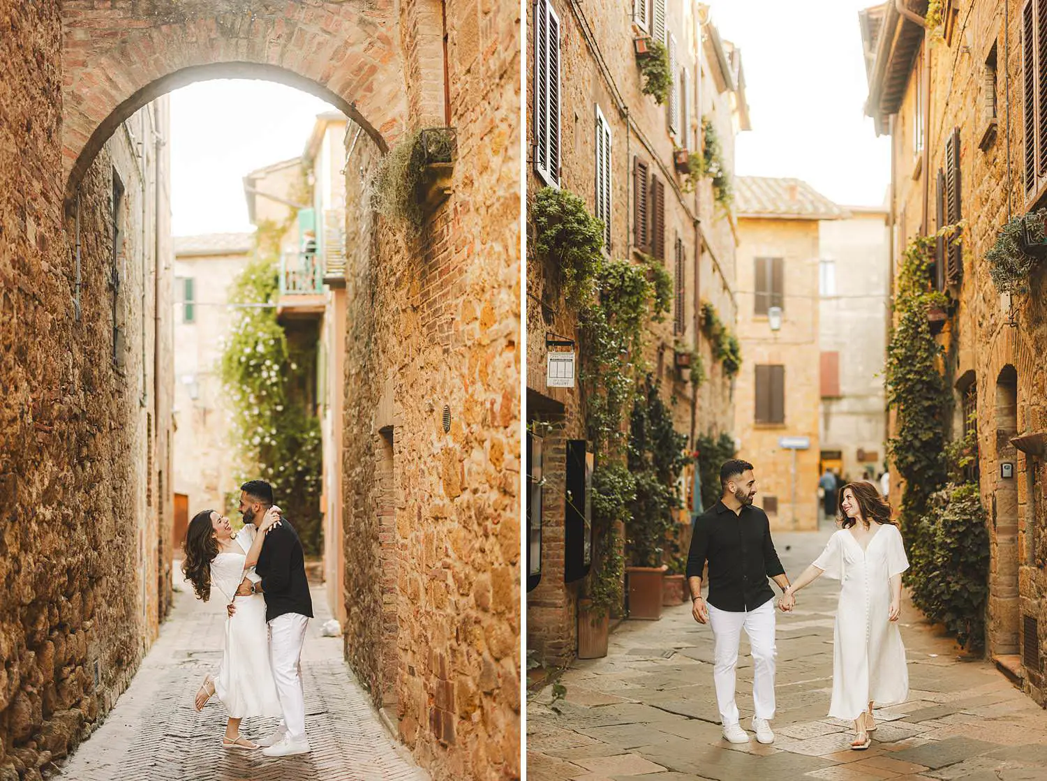 Dreaming and exciting engagement shoot in Pienza historical streets