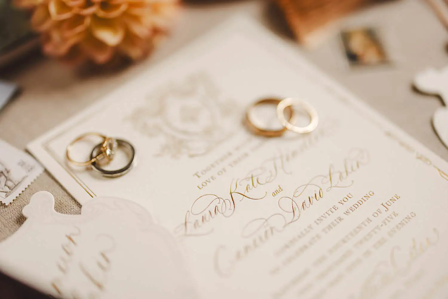 A luxury and elegant stationery in rose, orange, white and blue colours at Castello di Celsa wedding in Tuscany