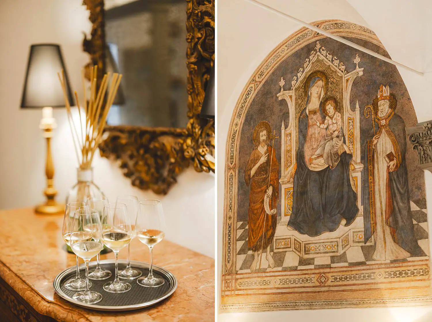 Elegance details at Atto di Vito Mollica restaurant for Kate & Cameron’s welcome dinner in Florence