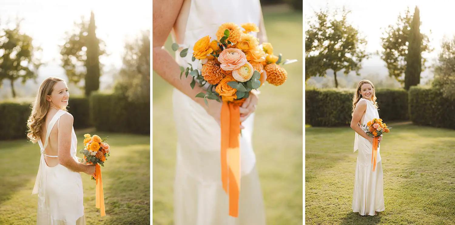 Golden light same sex wedding portrait at Borgo di Petrognano in the heart of Tuscany