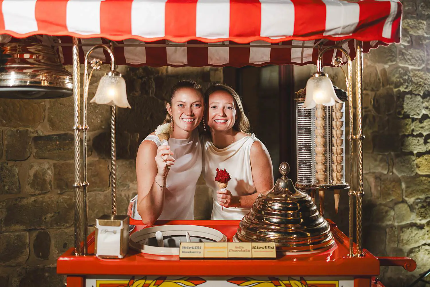 Ending the night the Italian way. Gelato, laughter and two very happy brides at Borgo di Petrognano same sex wedding