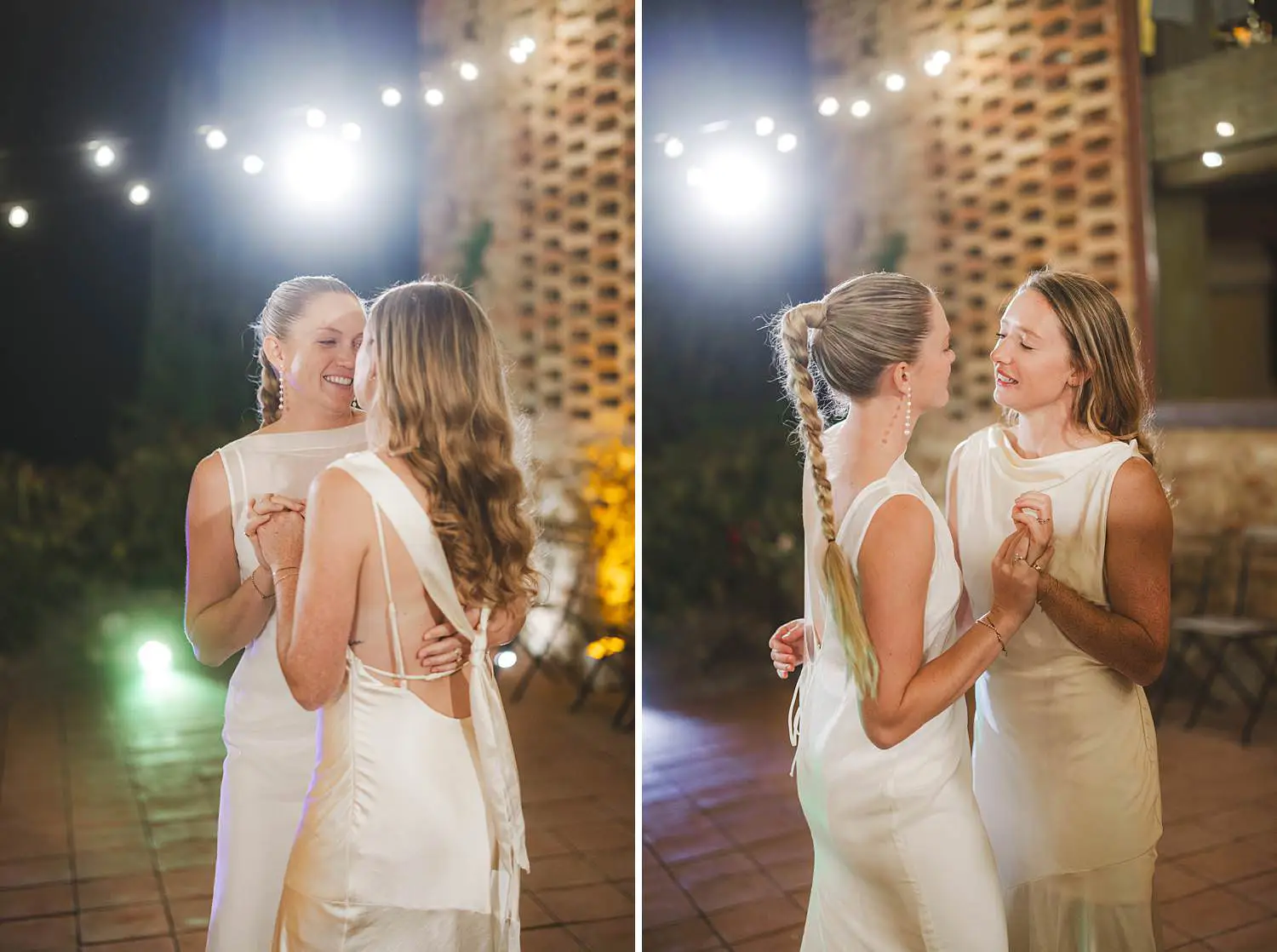Lovely brides first dance at Borgo di Petrognano under Tuscan night. No choreography, just connection