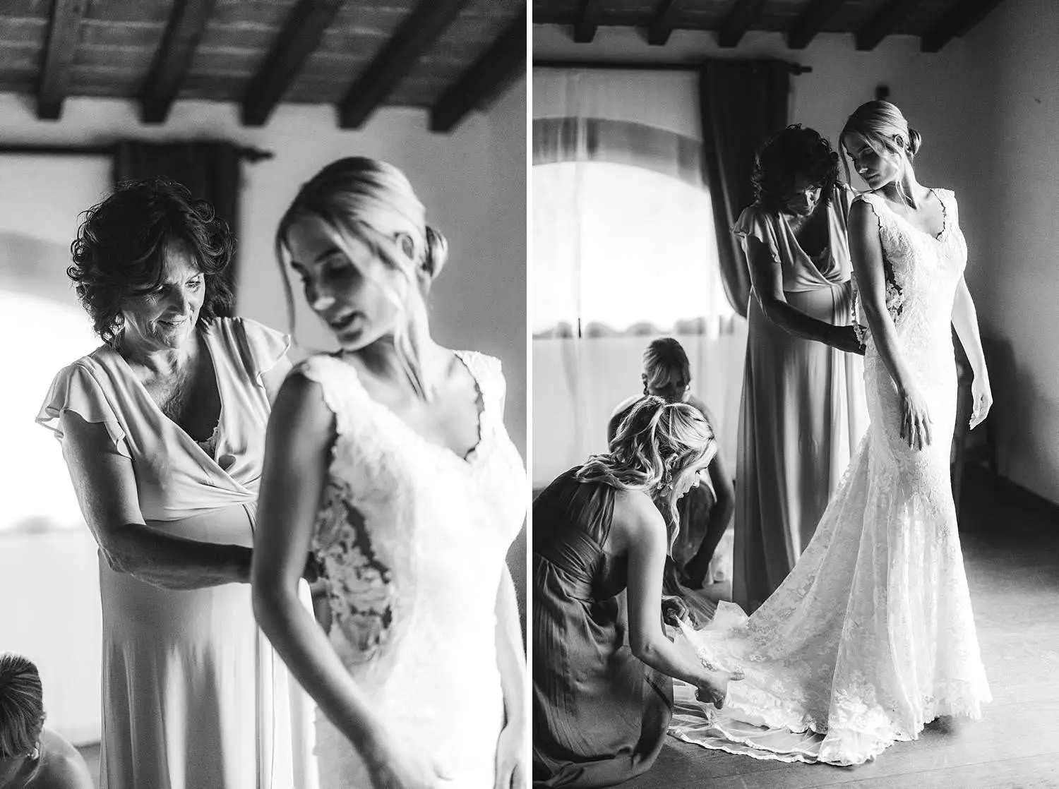 Lovely bride get ready in the peaceful atmosphere of the agriturismo Quercia al Poggio