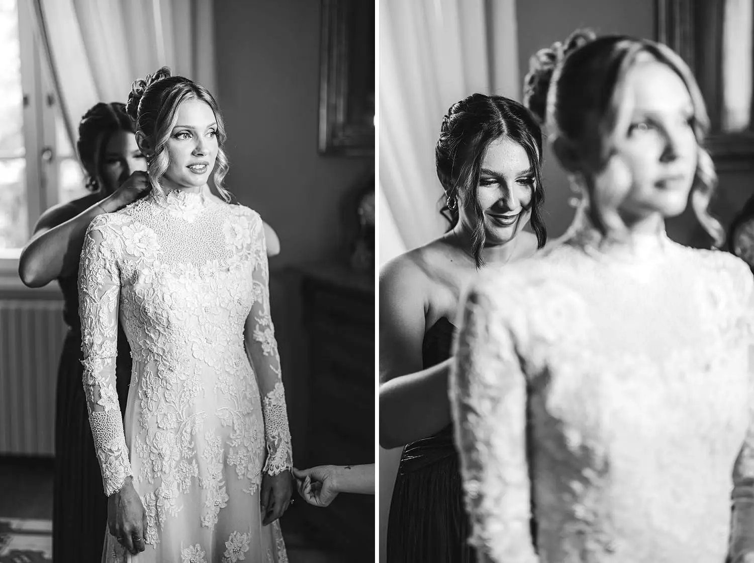 Lovely bride get dress in the historic Villa Belvedere in Loro Ciuffenna