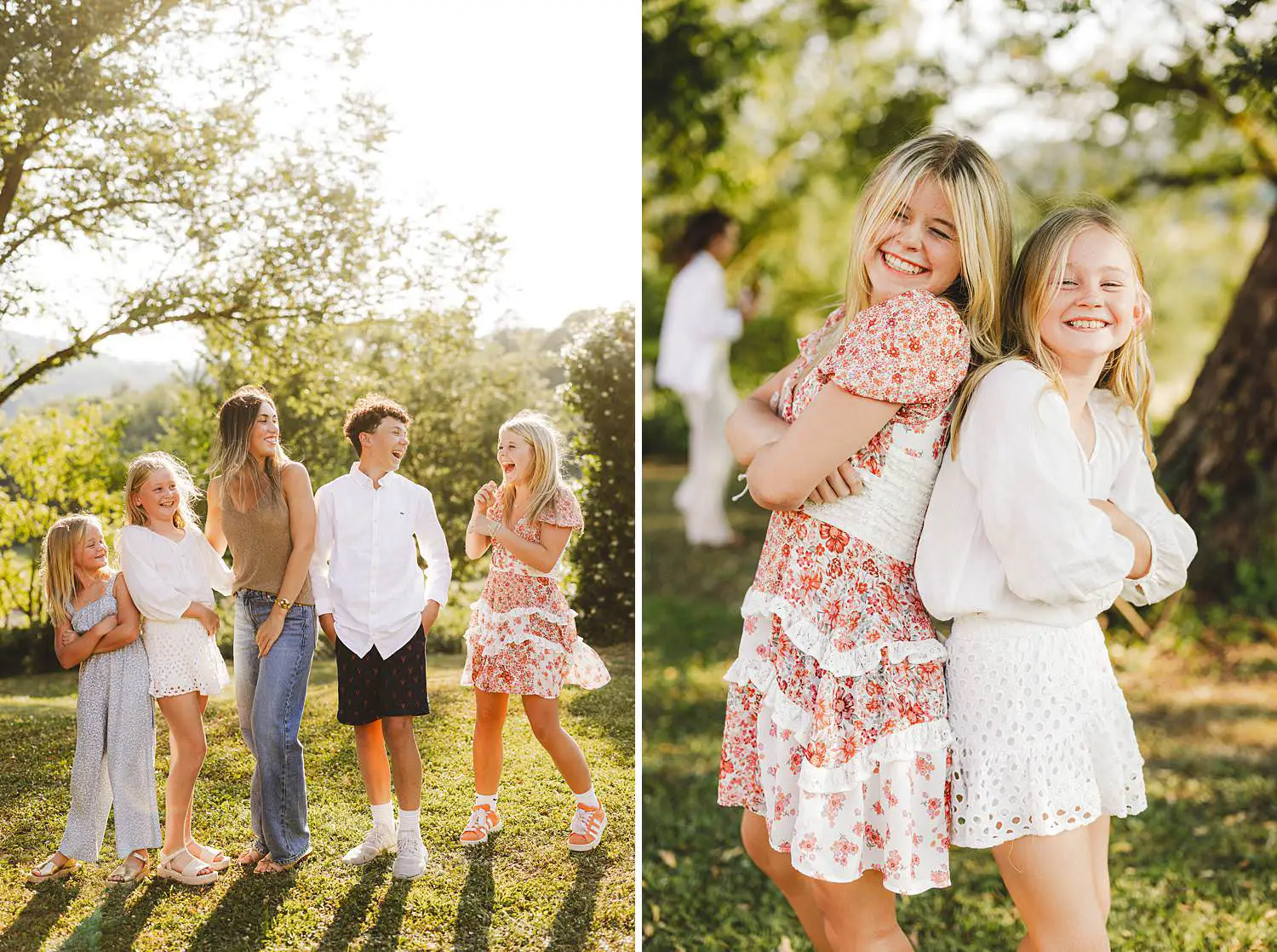 Lovely family reunion under golden light at La Querce dei Medici in Mugello