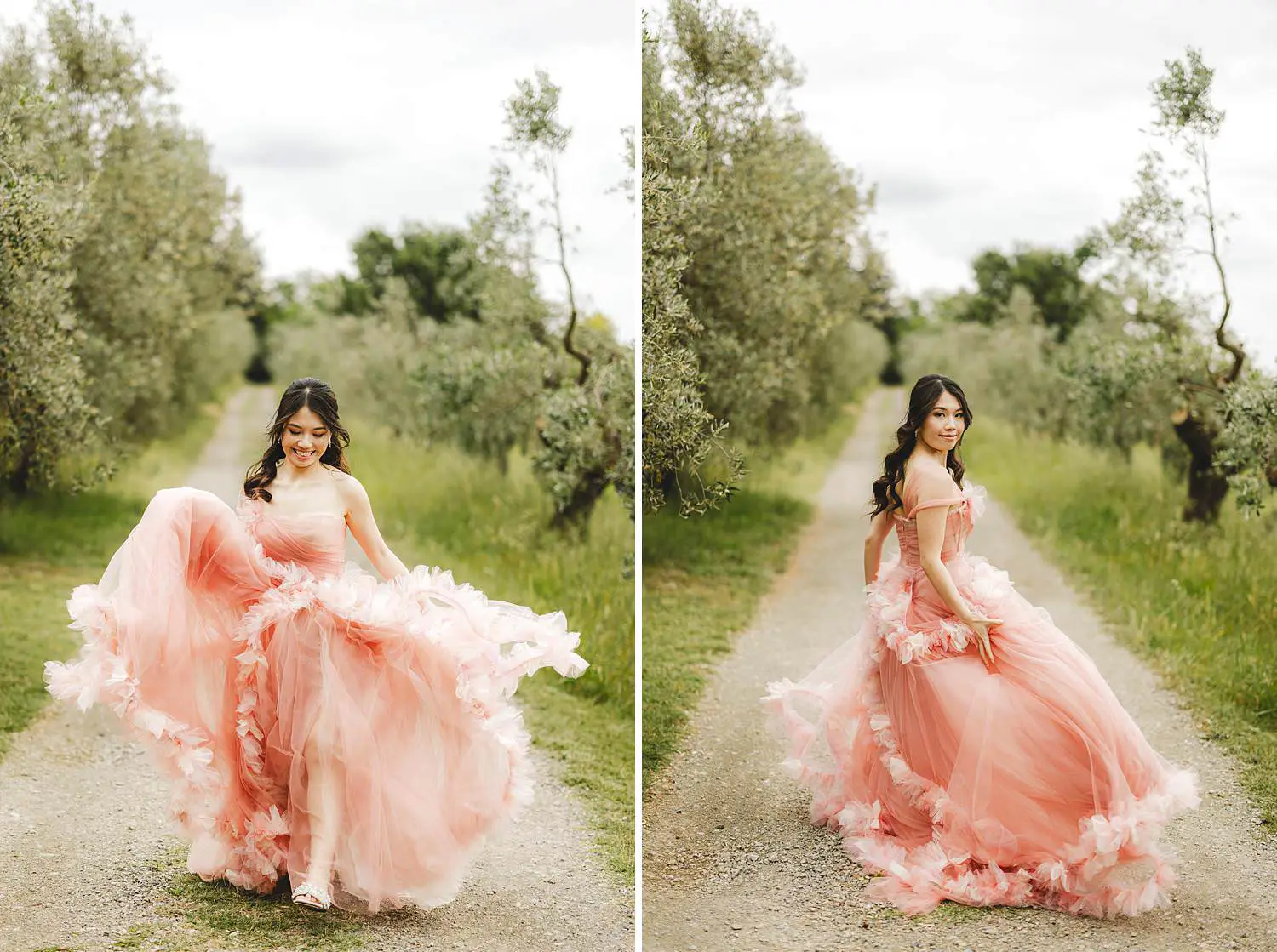 Excited and fun pre-wedding bridal shoot in the Chianti countryside
