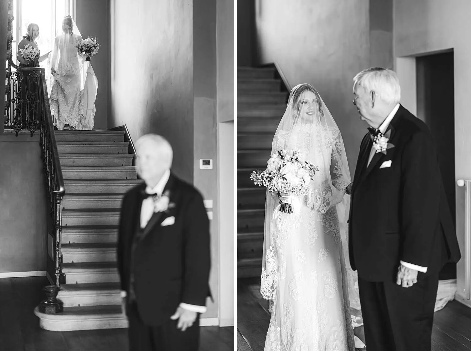Unforgettable and emotional bride and grandfather first look at Villa Belvedere in Loro Ciuffenna