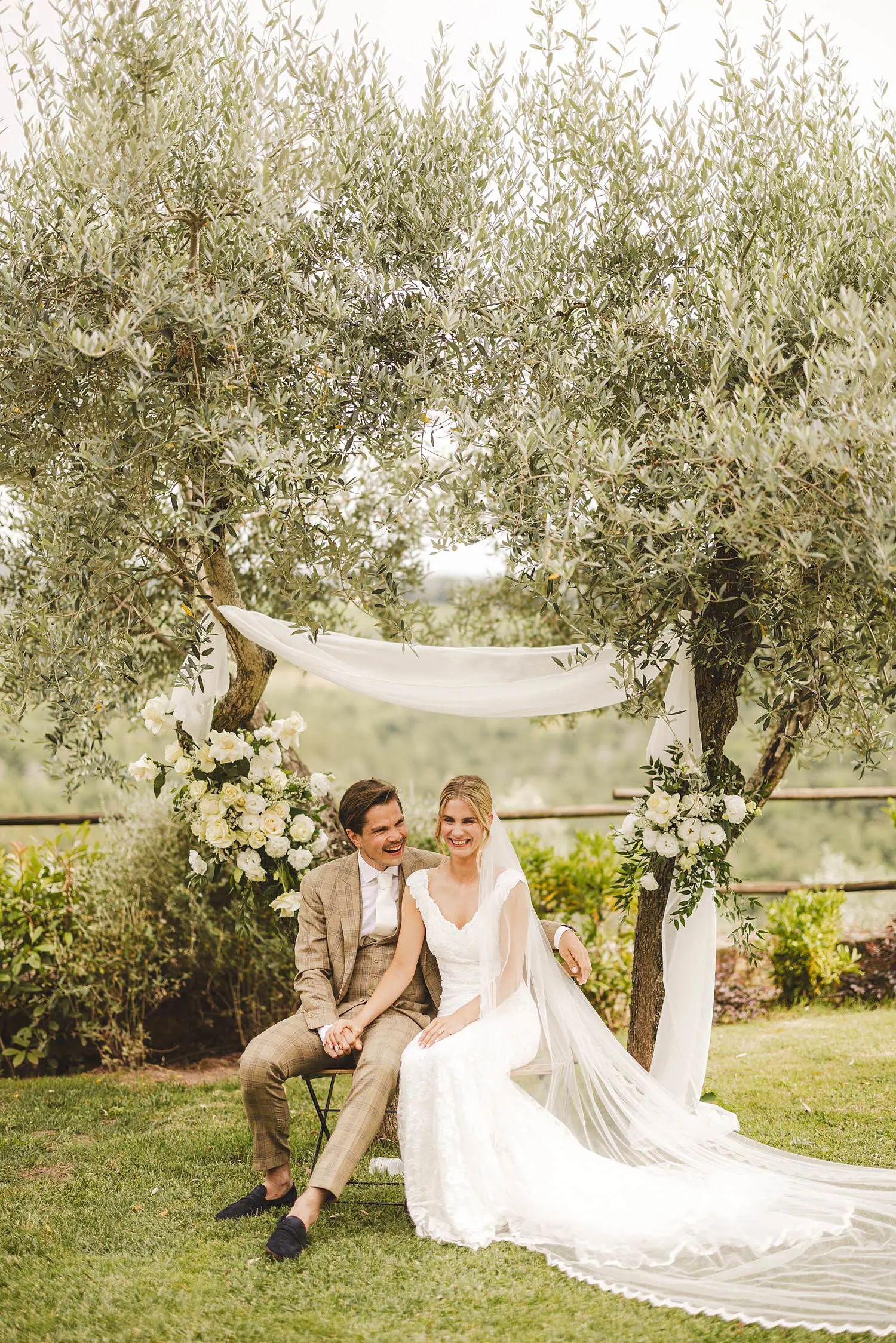 Lovely moment during outdoor emotional wedding ceremony at Quercia al Poggio