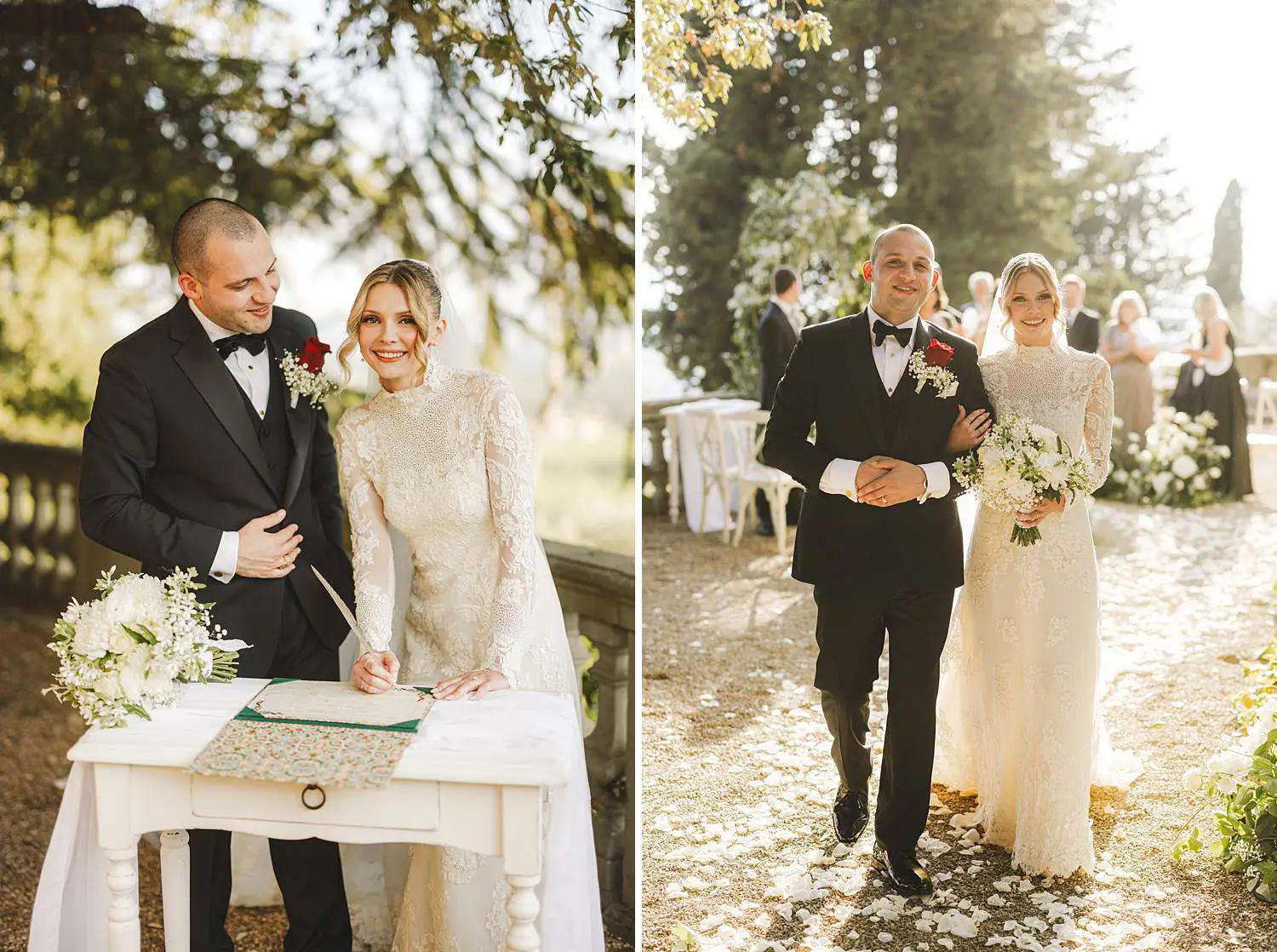 Bride and groom are just married at Villa Belvedere in Loro Ciuffenna