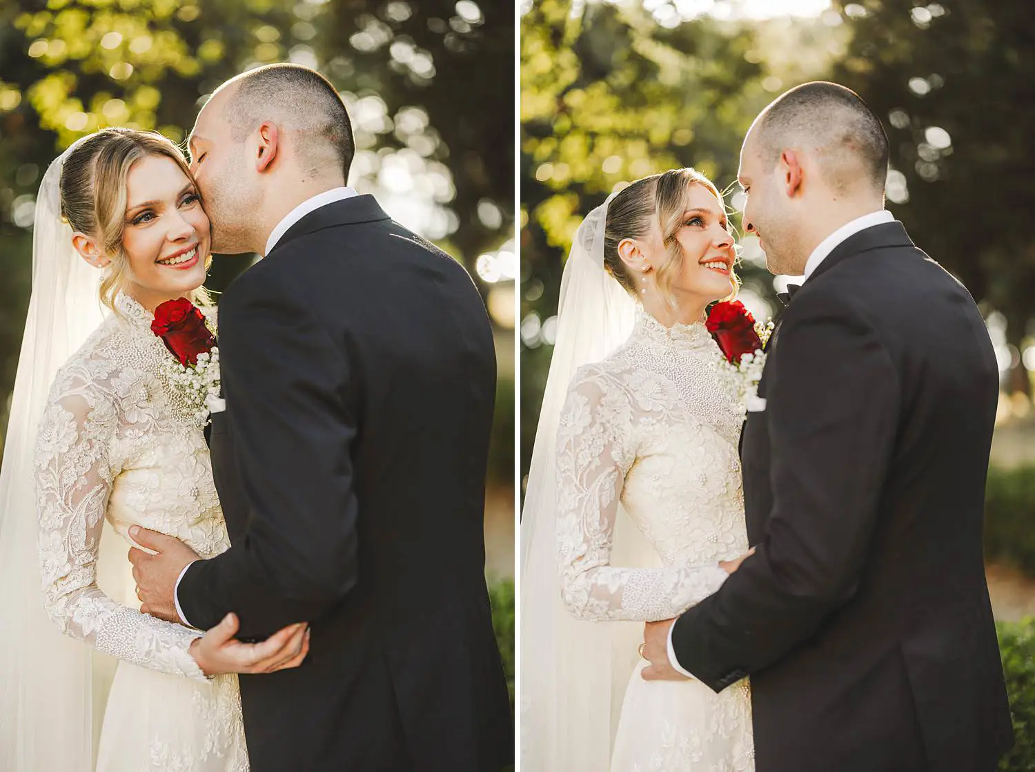 Bride and groom wedding photo with focus on elegance and beauty at Villa Belvedere