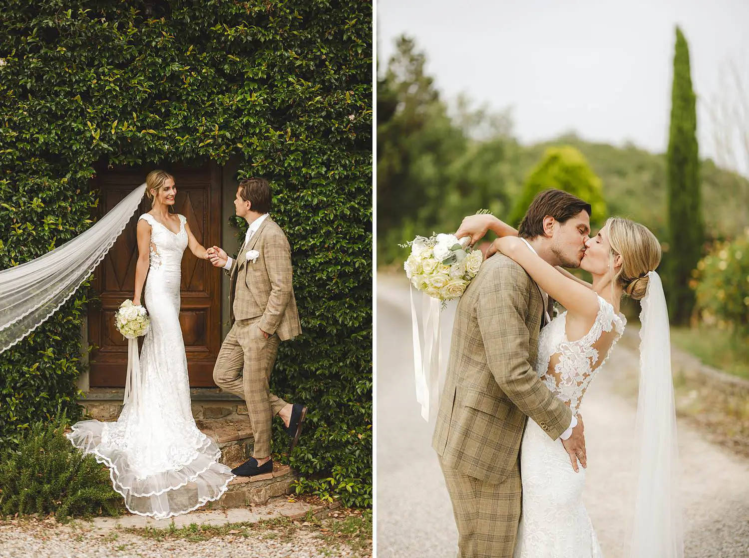 Classic and timeless bride and groom portraits in the heart of Chianti at Quercia al Poggio wedding venue