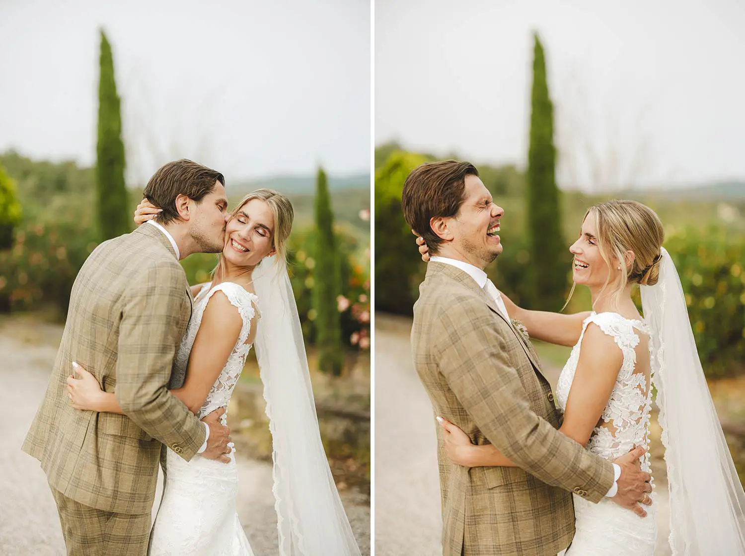 Exciting and spontaneous bride wedding portrait in the rustic ambient of Agriturismo Fattoria Quercia al Poggio in the heart of Chianti