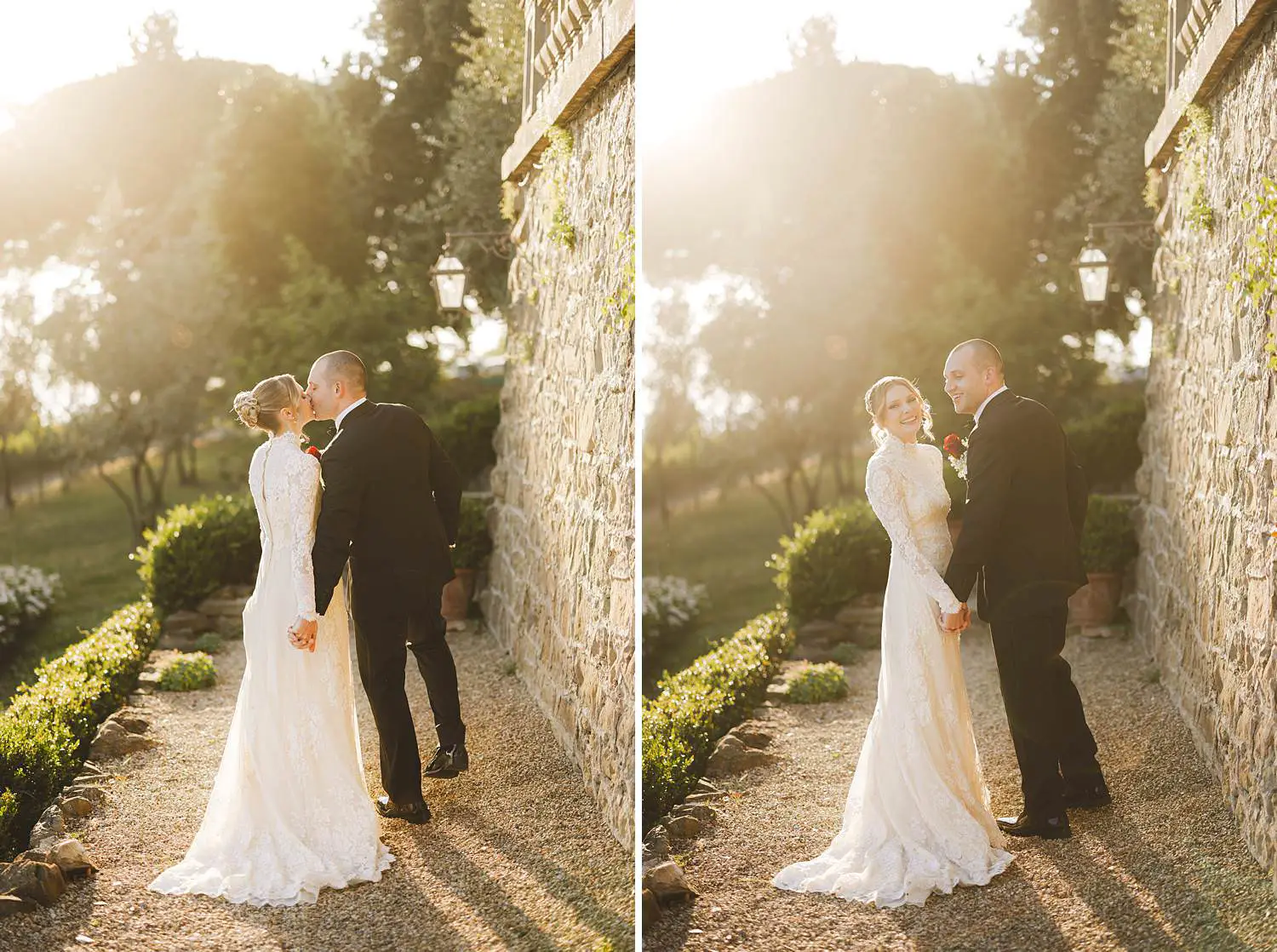 Exciting bride and groom spontaneous portrait at Villa Belvedere in Loro Ciuffenna