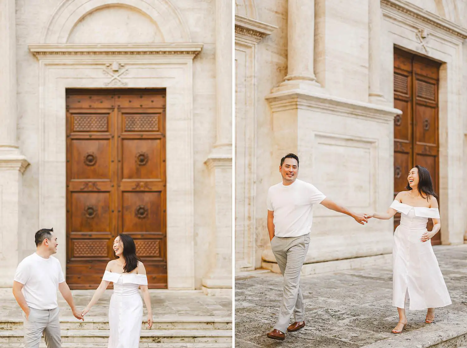 A romantic couple session in Val d’Orcia featuring golden light and candid moments