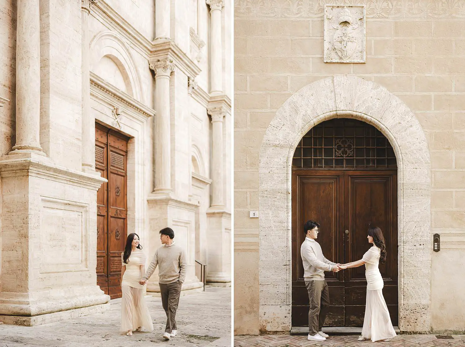 Romantic marriage proposal photoshoot in Pienza town in the heart of Val d’Orcia