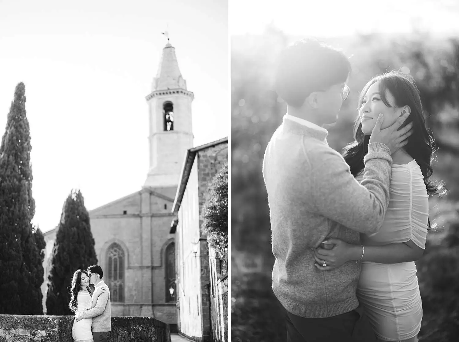 Romantic and dreaming engagement photo shoot in iconic streets of Pienza
