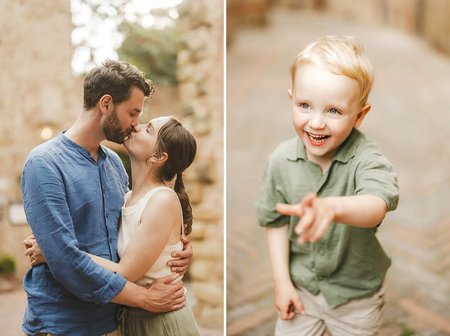 Family photo session in the streets of Certaldo Alto village