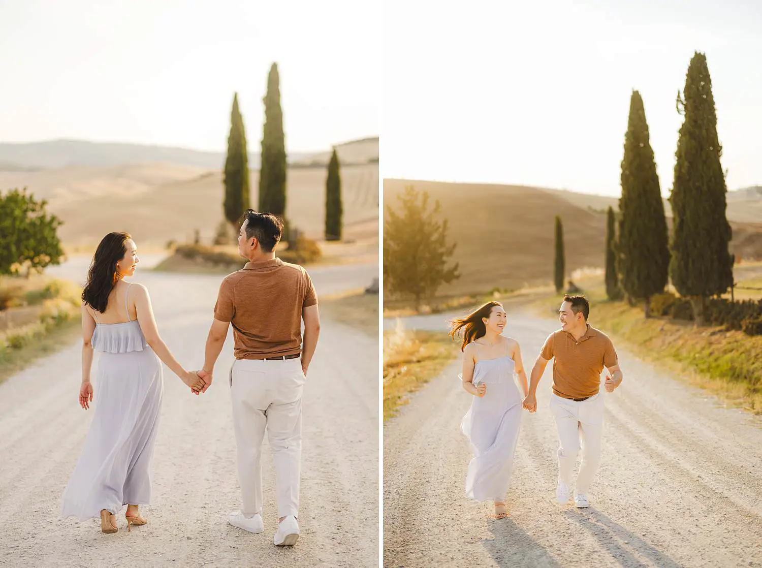 Engagement photo shoot experience filled with laughter, connection, and genuine emotion in the countryside of Pienza