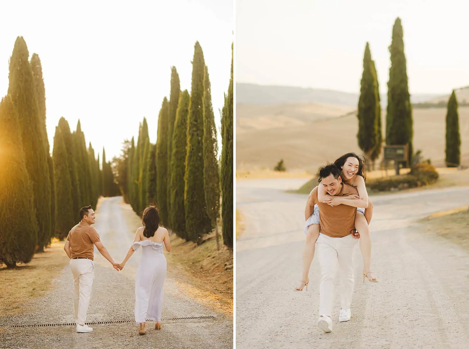 Lovely and exciting engagement photo shoot in the evocative countryside of Val d’Orcia near Pienza