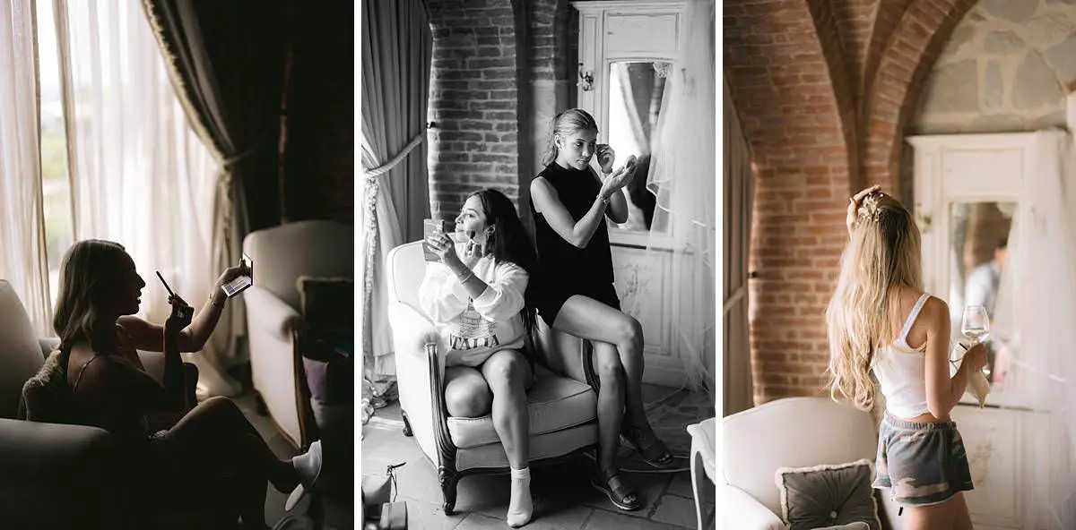 Bridesmaids while getting ready for her Villa Le Fontanelle wedding.