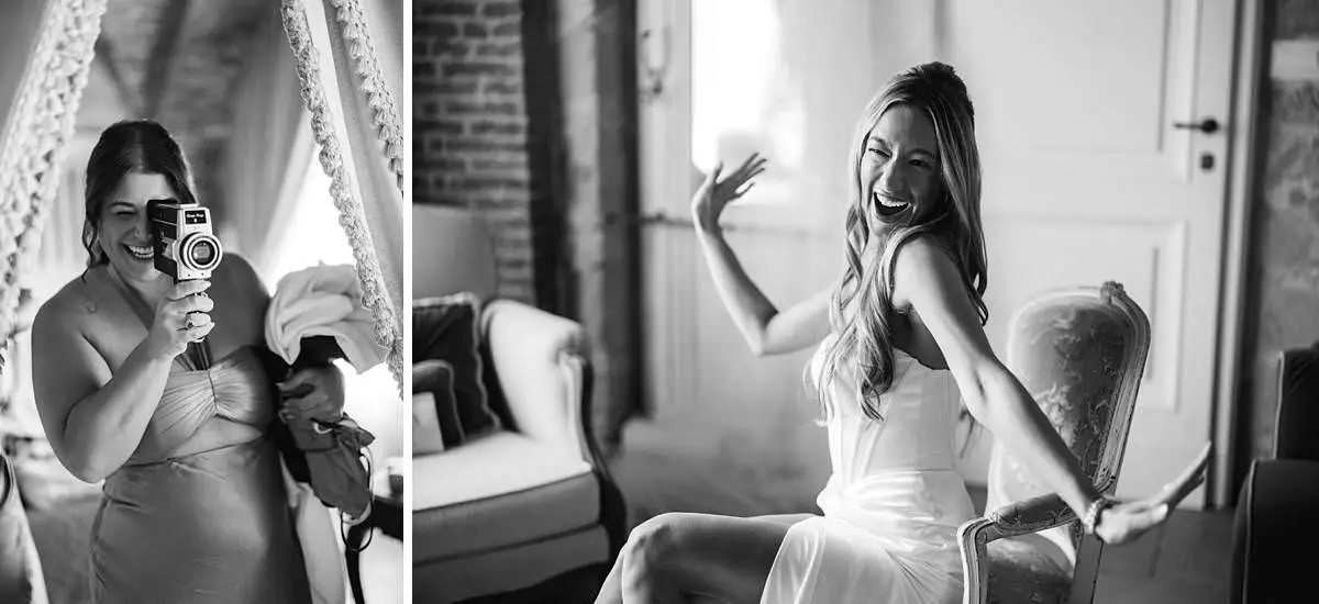 Bride smiles during wedding morning preparations at Villa Le Fontanelle.
